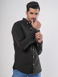 Black Plain Button Down Casual Shirt (CSB-69)