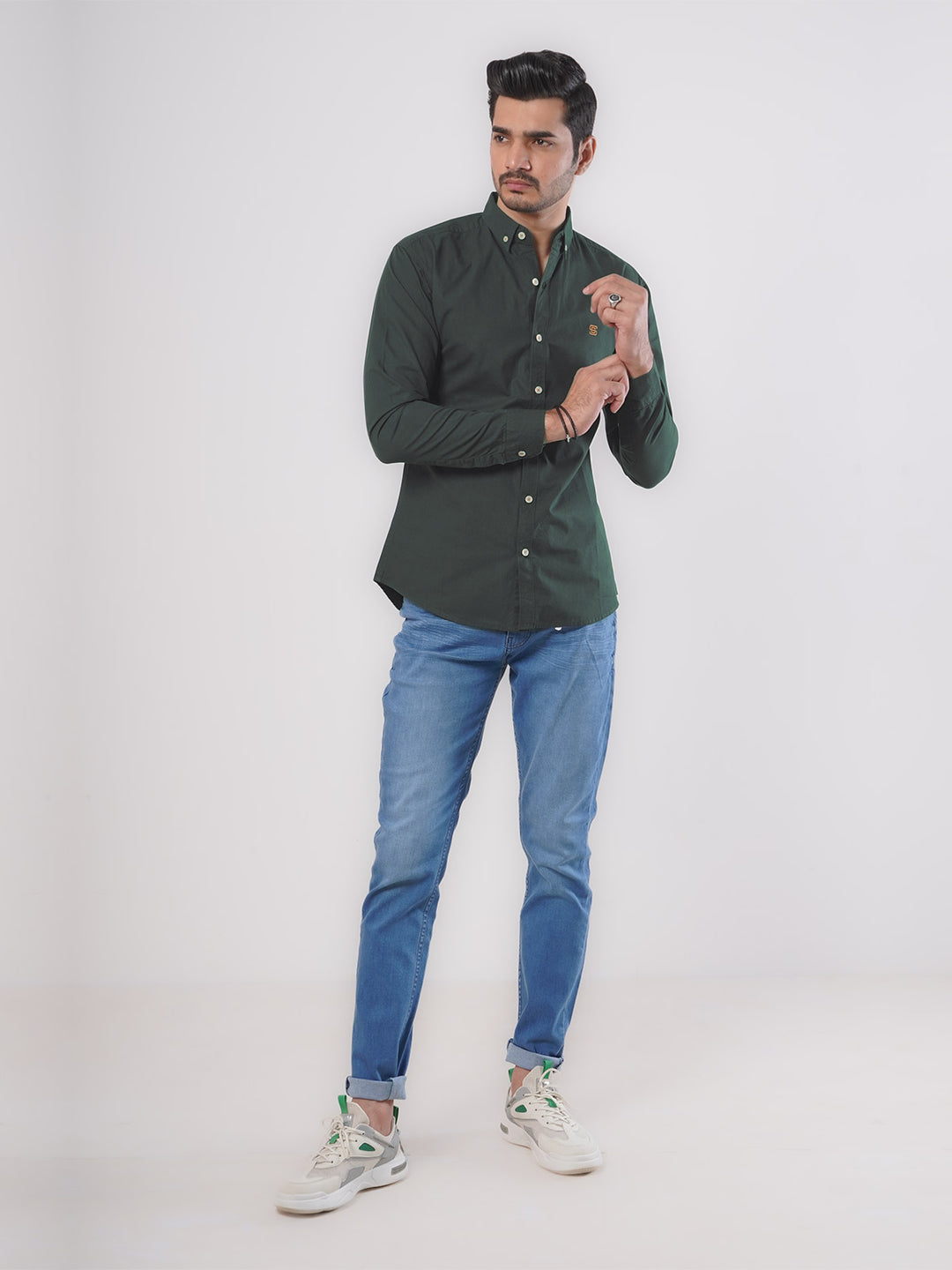 Bottle Green Plain Button Down Casual Shirt (CSB-70)