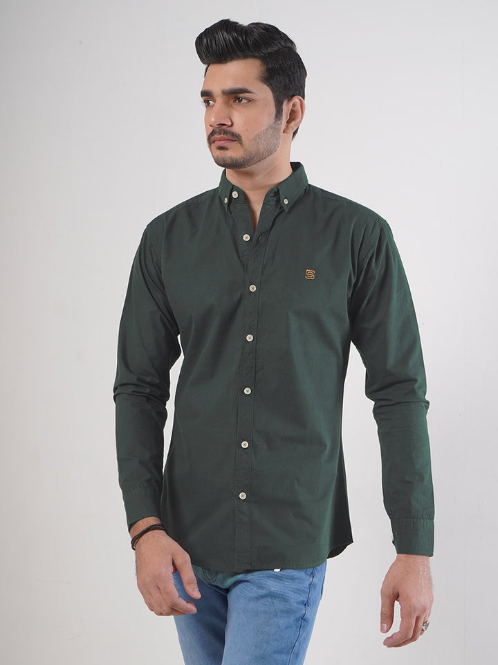 Bottle Green Plain Button Down Casual Shirt (CSB-70)