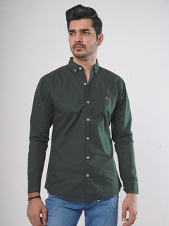 Bottle Green Plain Button Down Casual Shirt (CSB-70)