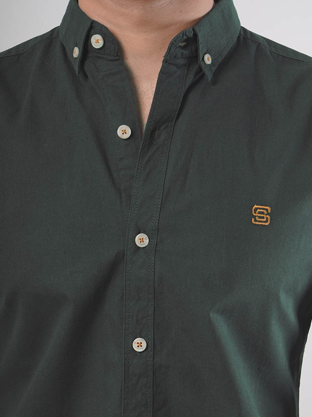 Bottle Green Plain Button Down Casual Shirt (CSB-70)