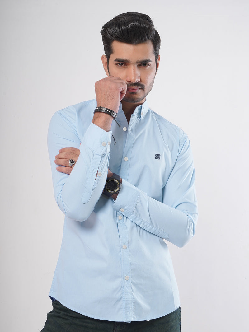 Sky Blue Plain Button Down Casual Shirt (CSB-73)