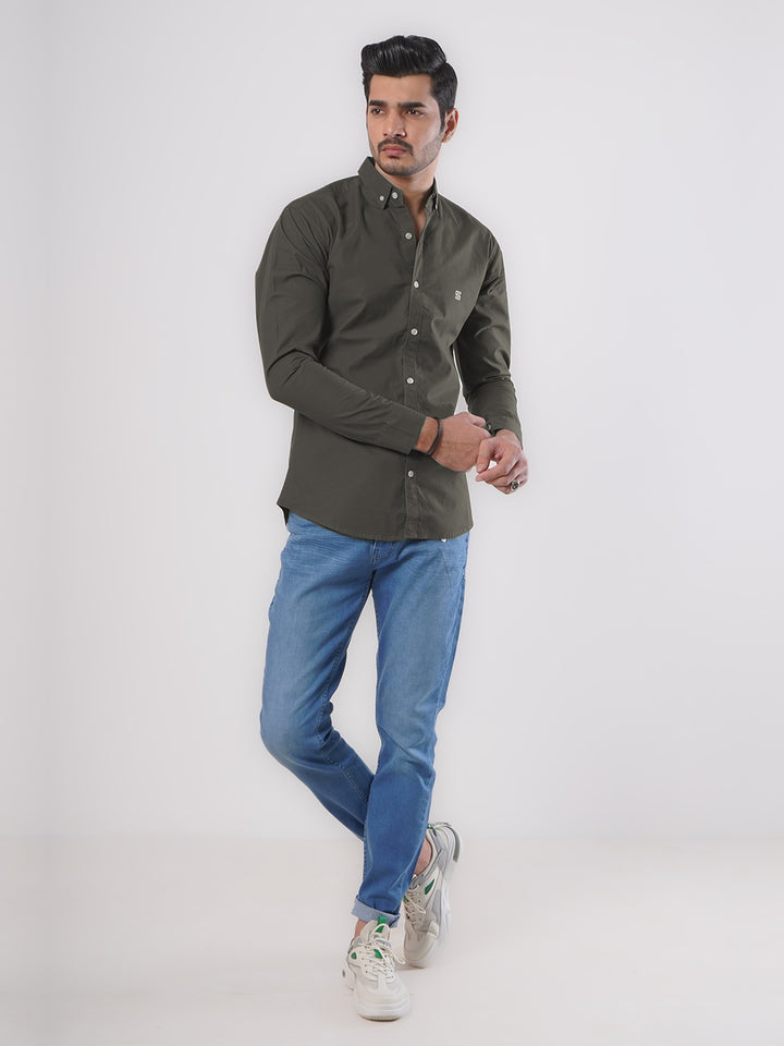 Dark Brown Plain Button Down Casual Shirt (CSB-74)