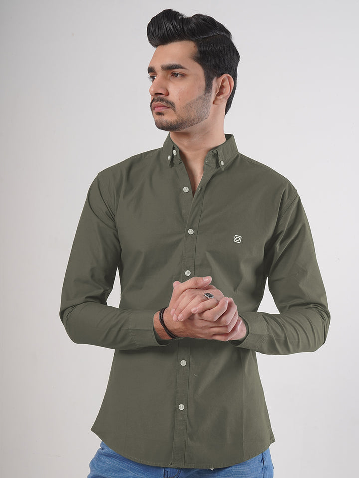 Olive Green Plain Button Down Casual Shirt (CSB-75)