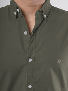 Olive Green Plain Button Down Casual Shirt (CSB-75)