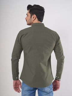 Olive Green Plain Button Down Casual Shirt (CSB-75)