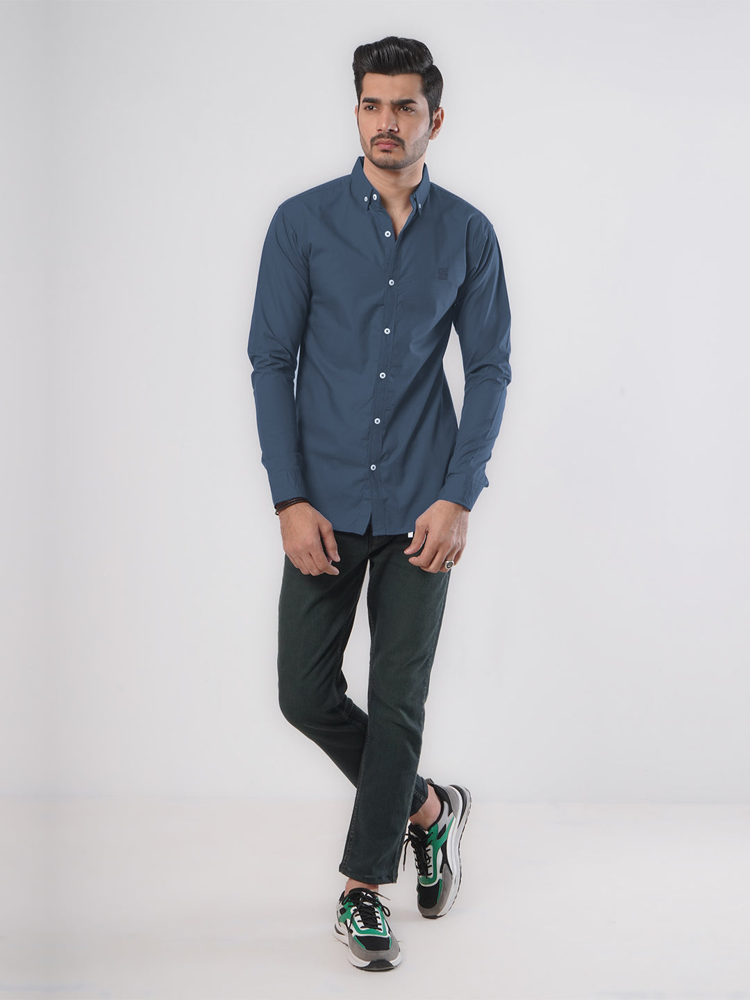 Blue Plain Button Down Casual Shirt (CSB-78)