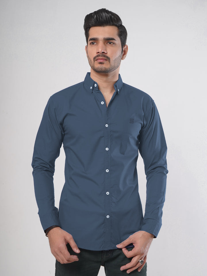 Blue Plain Button Down Casual Shirt (CSB-78)