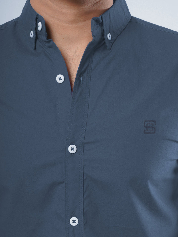 Blue Plain Button Down Casual Shirt (CSB-78)