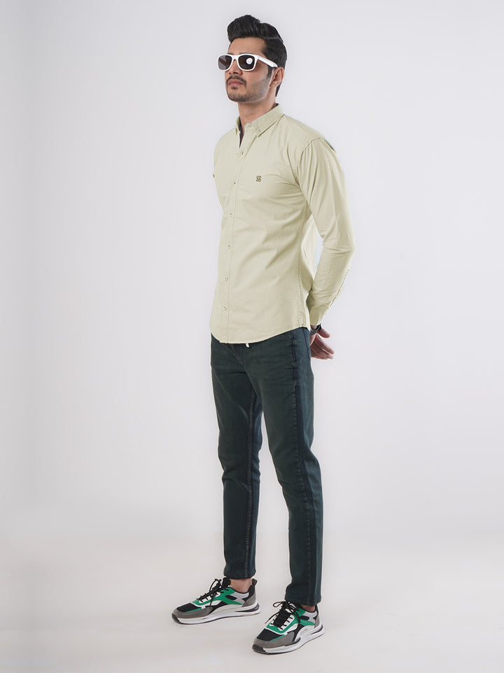 Cream Plain Button Down Casual Shirt (CSB-79)