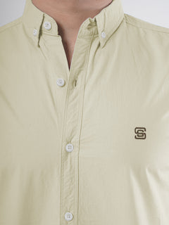 Cream Plain Button Down Casual Shirt (CSB-79)