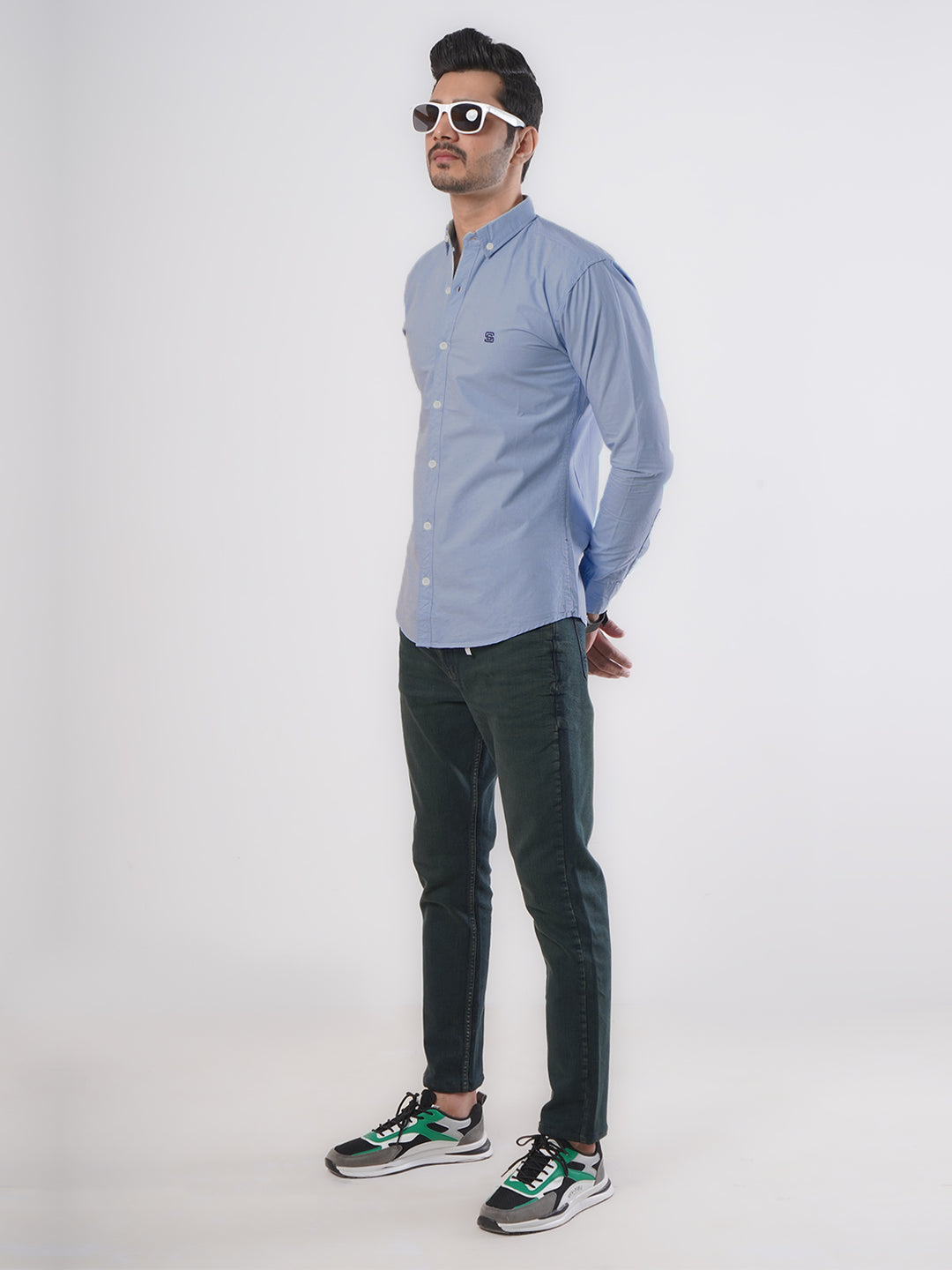 Sky Blue Plain Button Down Casual Shirt (CSB-81)