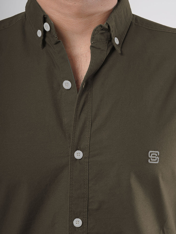 Chocolate Brown Plain Button Down Casual Shirt (CSB-83)