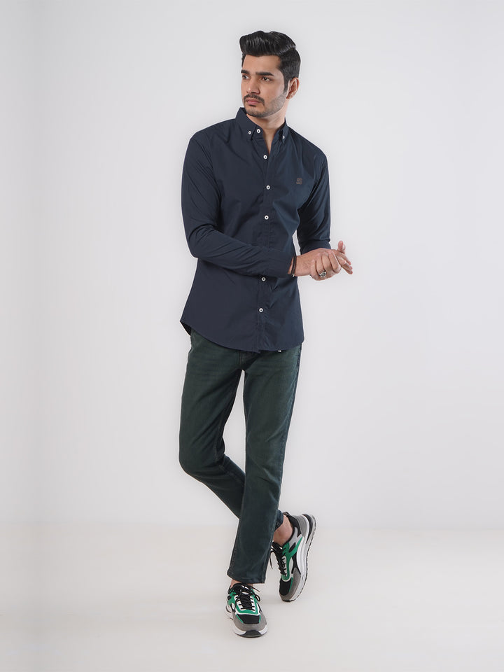 Navy Blue Plain Button Down Casual Shirt (CSB-85)