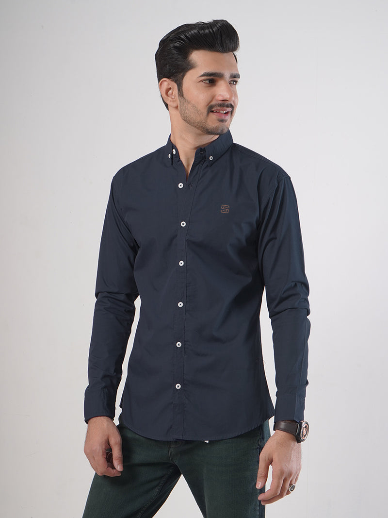 Navy Blue Plain Button Down Casual Shirt (CSB-85)