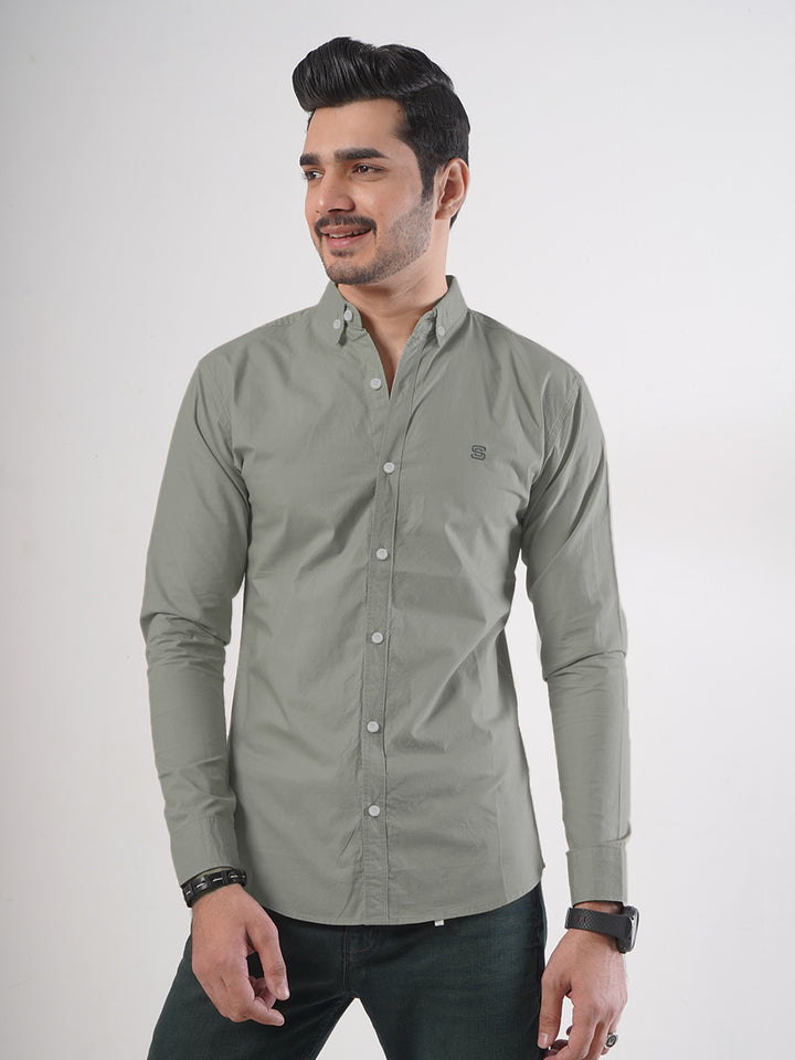 Light Grey Plain Button Down Casual Shirt (CSB-90)