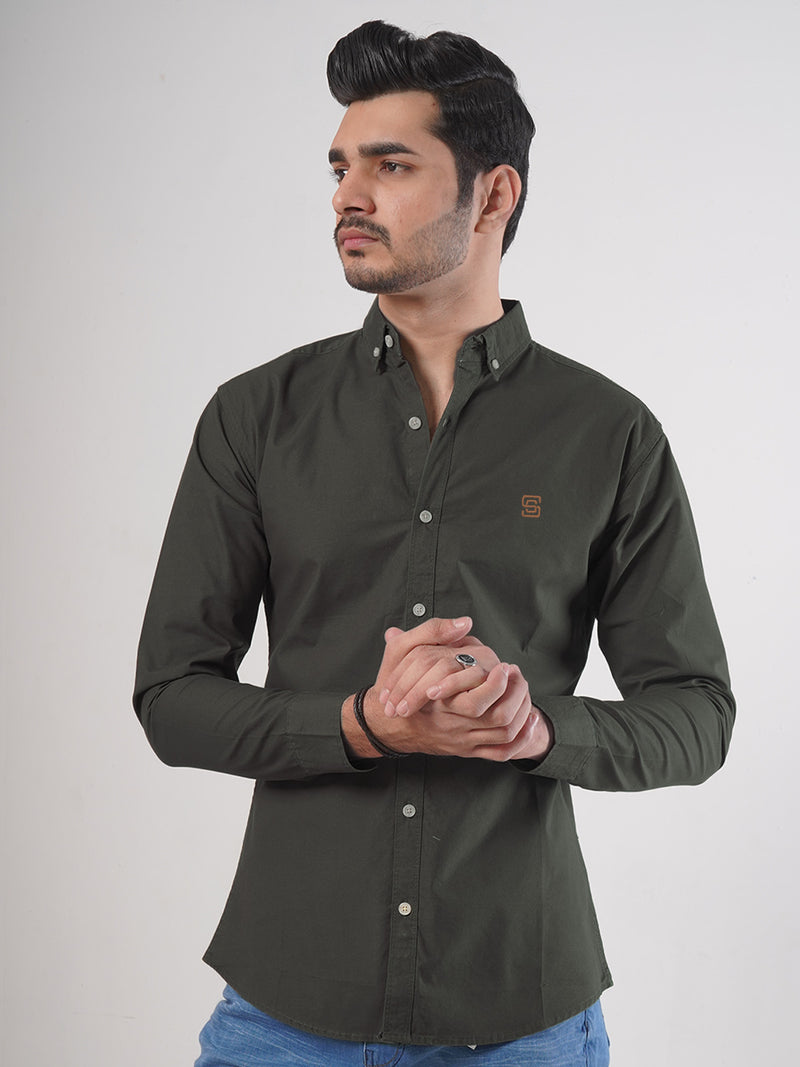 Dark Brown Plain Button Down Casual Shirt (CSB-96)