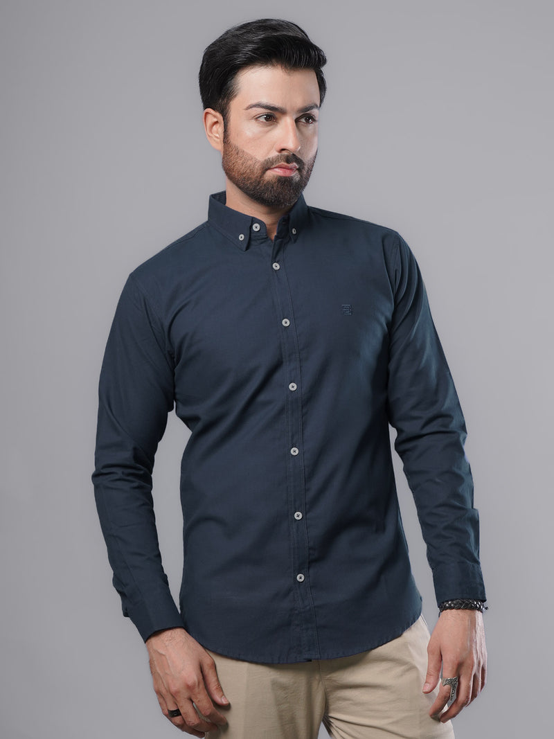 Dark Blue Plain Button Down Casual Shirt (CSB-97)