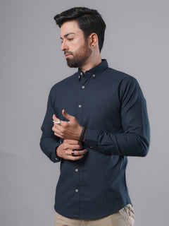 Dark Blue Plain Button Down Casual Shirt (CSB-97)