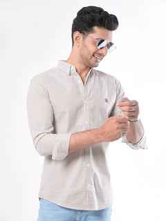 Light Brown Micro Check Button Down Casual Shirt (CSC-021)