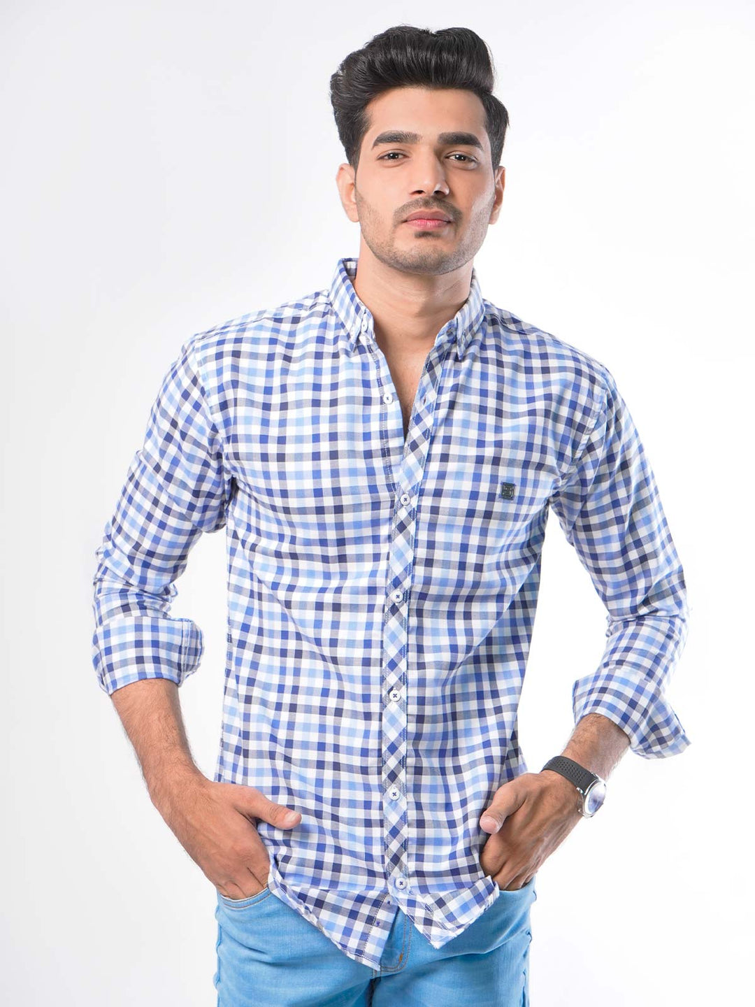 Multi Check Button Down Casual Shirt (CSC-022)