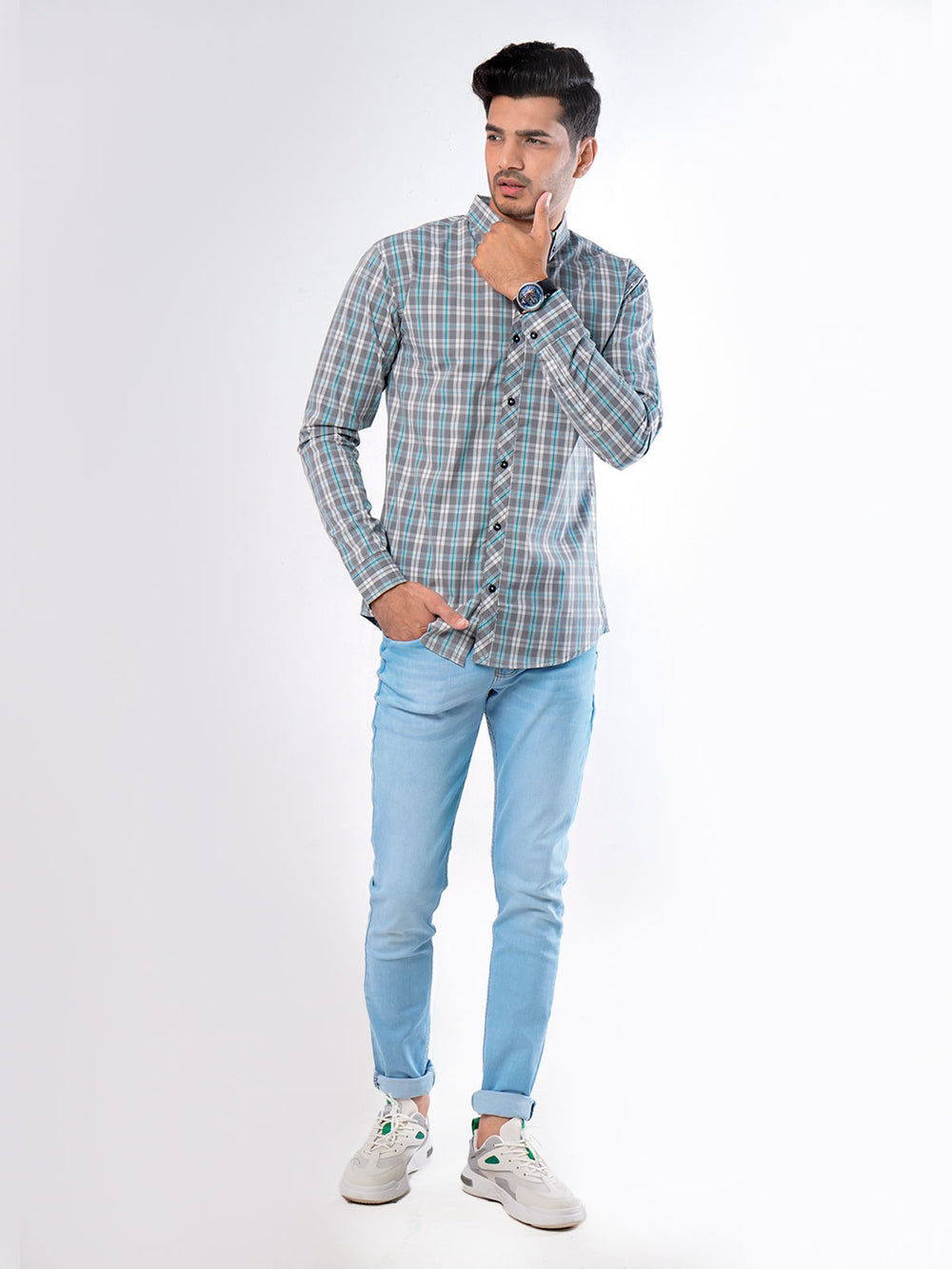 Multi Check Button Down Casual Shirt (CSC-023)