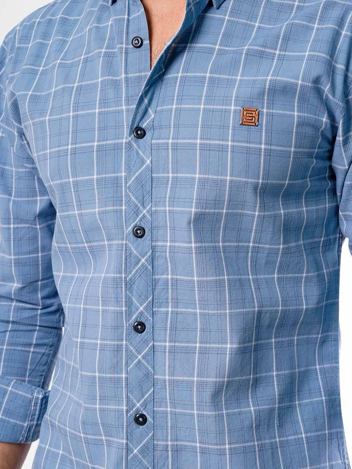 Greyish Blue Check Button Down Casual Shirt (CSC-024)