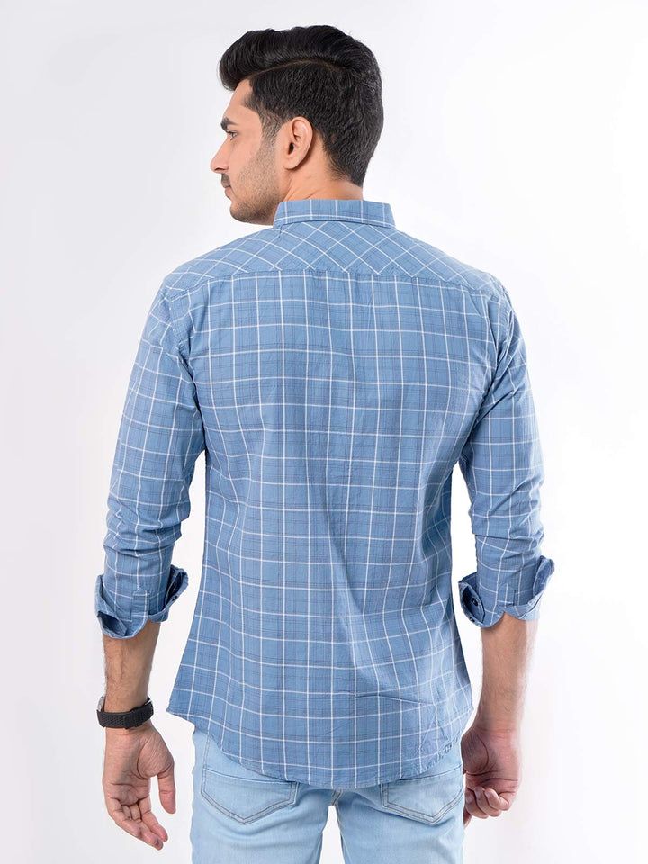 Greyish Blue Check Button Down Casual Shirt (CSC-024)