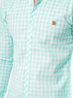 Light Green & White Check Button Down Casual Shirt (CSC-026)