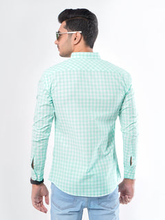 Light Green & White Check Button Down Casual Shirt (CSC-026)