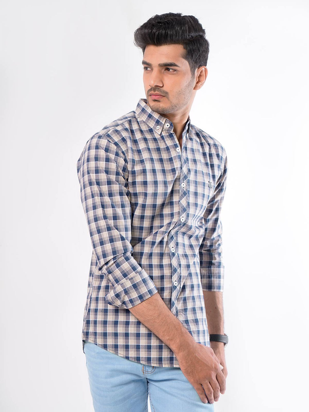 Multi Check Button Down Casual Shirt (CSC-027)