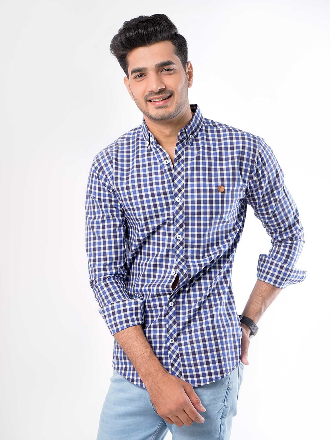 Multi Check Button Down Casual Shirt (CSC-028)