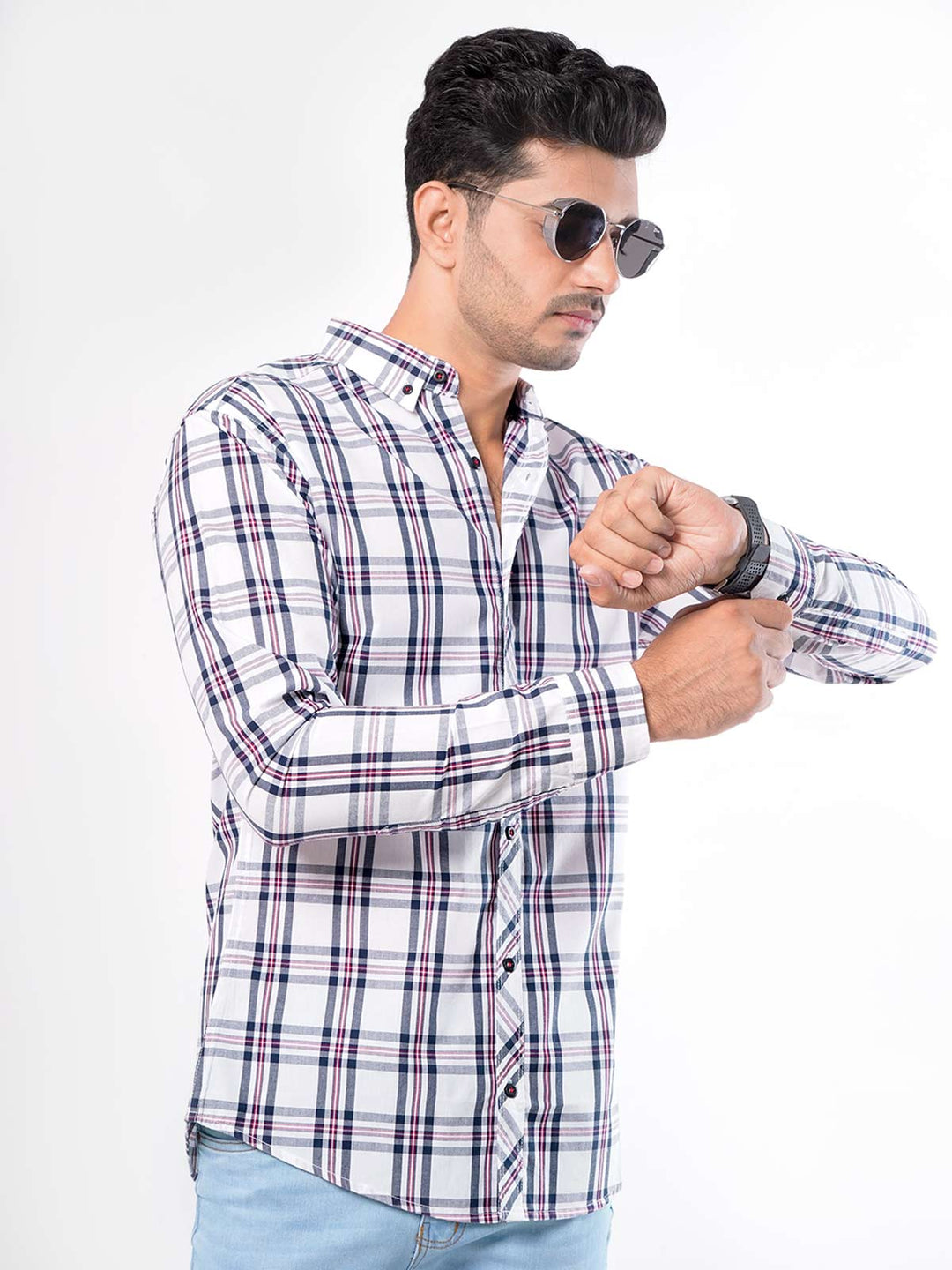 Multi Check Button Down Casual Shirt (CSC-030)