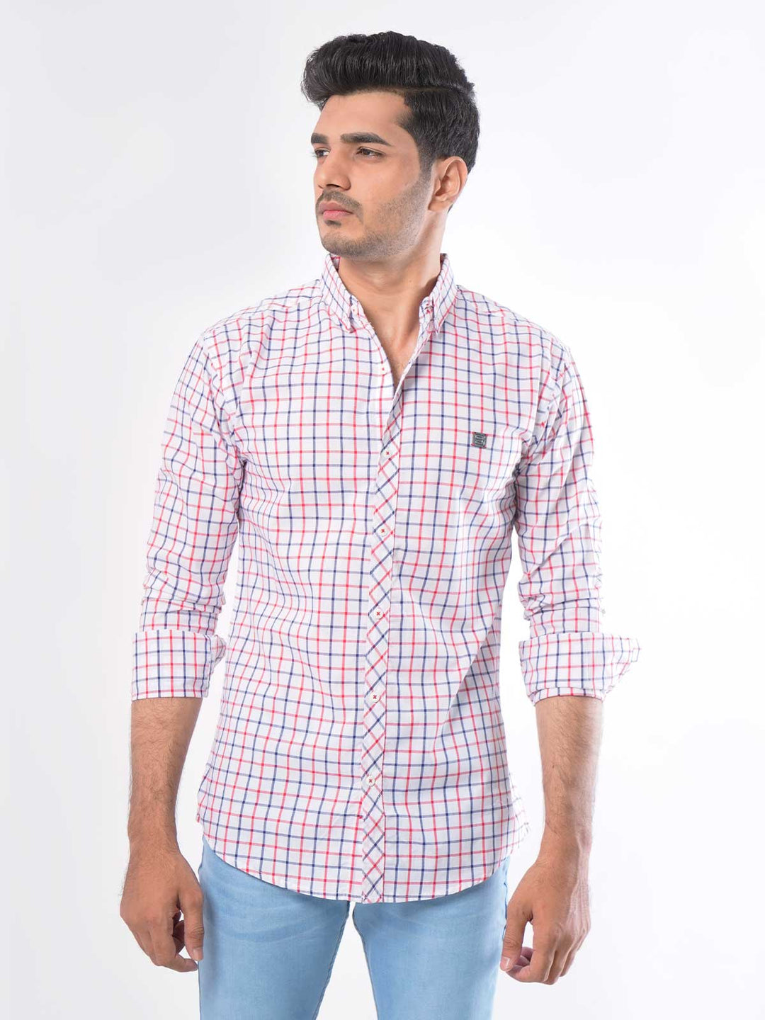 Multi Check Button Down Casual Shirt (CSC-031)