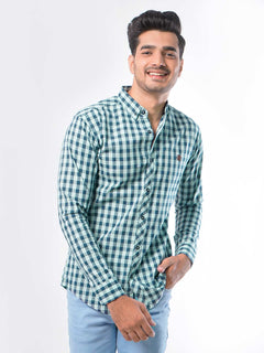 Blue & Light Green Check Button Down Casual Shirt (CSC-032)