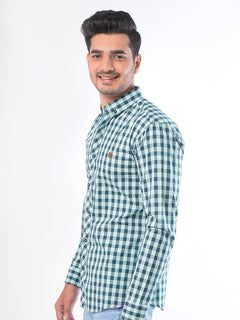 Blue & Light Green Check Button Down Casual Shirt (CSC-032)