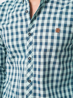 Blue & Light Green Check Button Down Casual Shirt (CSC-032)