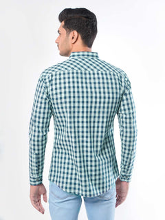 Blue & Light Green Check Button Down Casual Shirt (CSC-032)