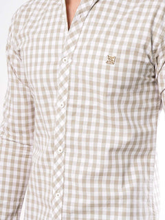 Light Brown & White Check Button Down Casual Shirt (CSC-033)