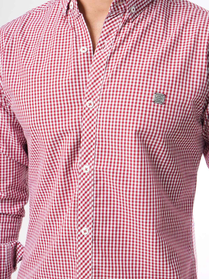 Maroon Micro Check Button Down Casual Shirt (CSC-034)