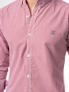 Maroon Micro Check Button Down Casual Shirt (CSC-034)