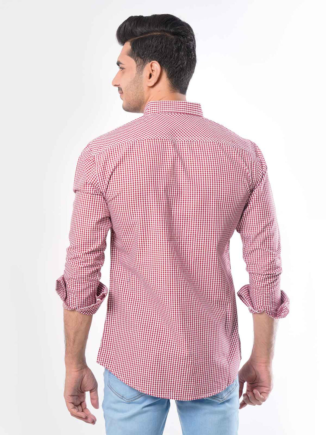 Maroon Micro Check Button Down Casual Shirt (CSC-034)