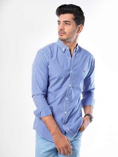 White & Blue Micro Check Button Down Casual Shirt (CSC-035)