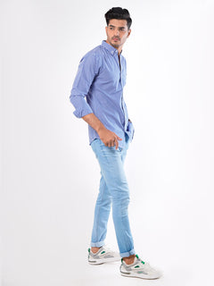 White & Blue Micro Check Button Down Casual Shirt (CSC-035)