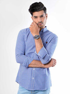 White & Blue Micro Check Button Down Casual Shirt (CSC-035)