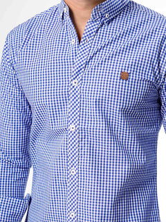 White & Blue Micro Check Button Down Casual Shirt (CSC-035)