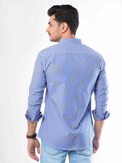 White & Blue Micro Check Button Down Casual Shirt (CSC-035)