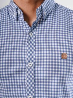 Blue & White Check Button Down Casual Shirt (CSC-036)