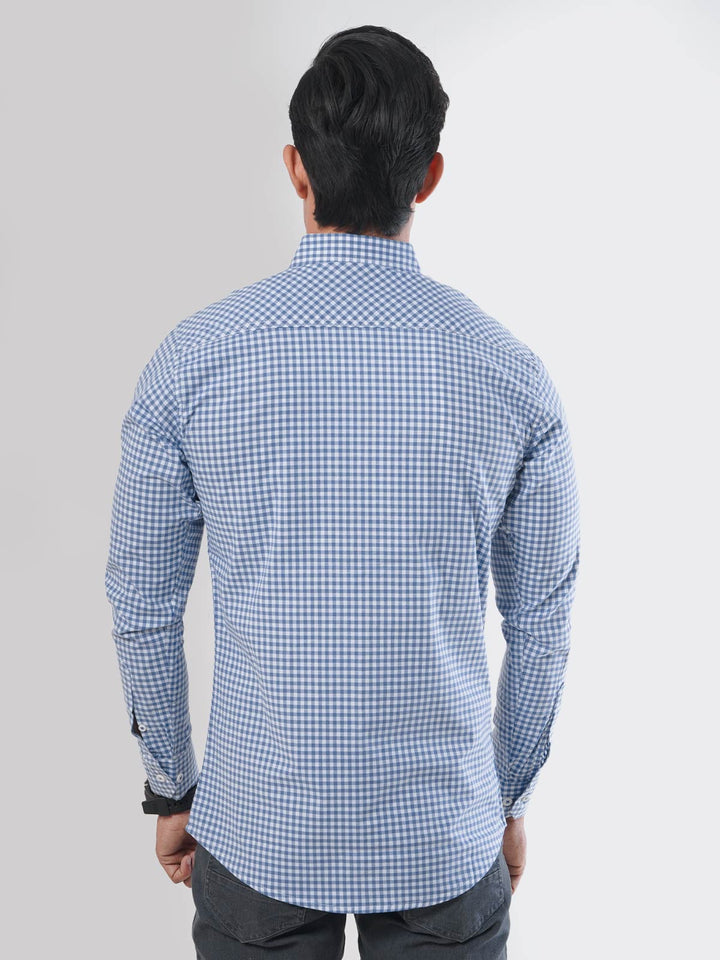 Blue & White Check Button Down Casual Shirt (CSC-036)