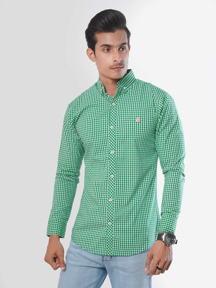 Green Check Button Down Casual Shirt (CSC-040)